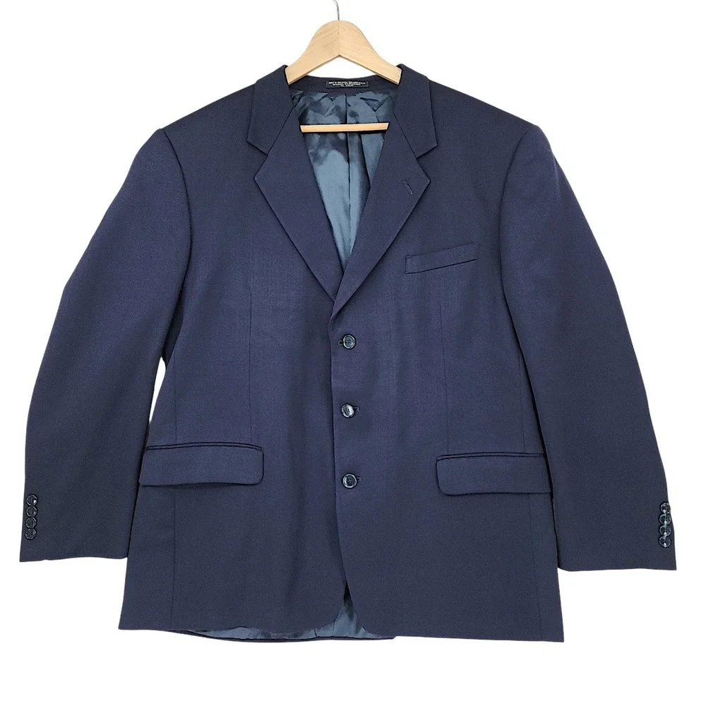 Jones New York Suit 46R Mens Navy Blue Wool 2 Piece Pleated Cuffed Professional‎